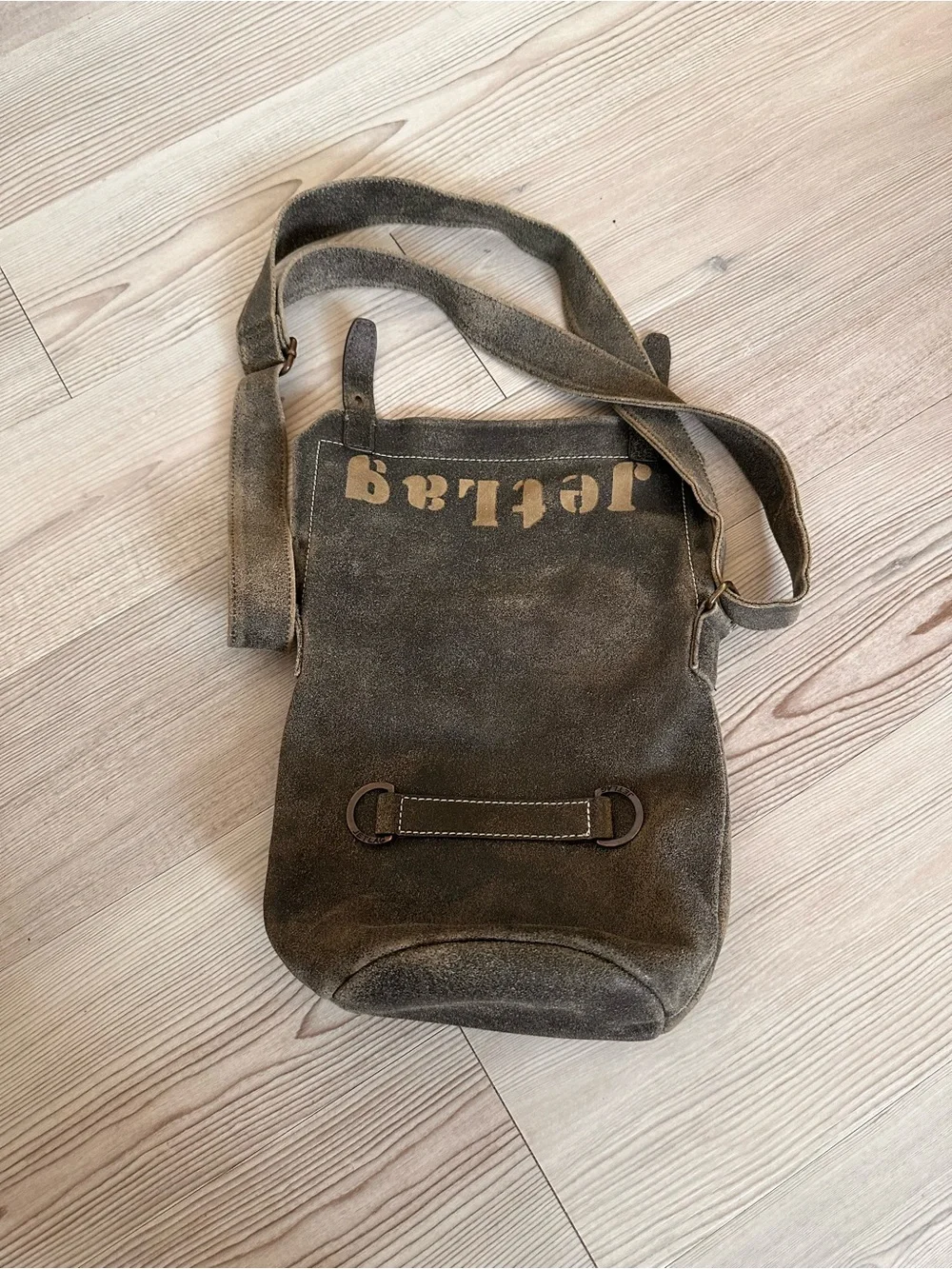 Military green leather Crossbody Bag for Men